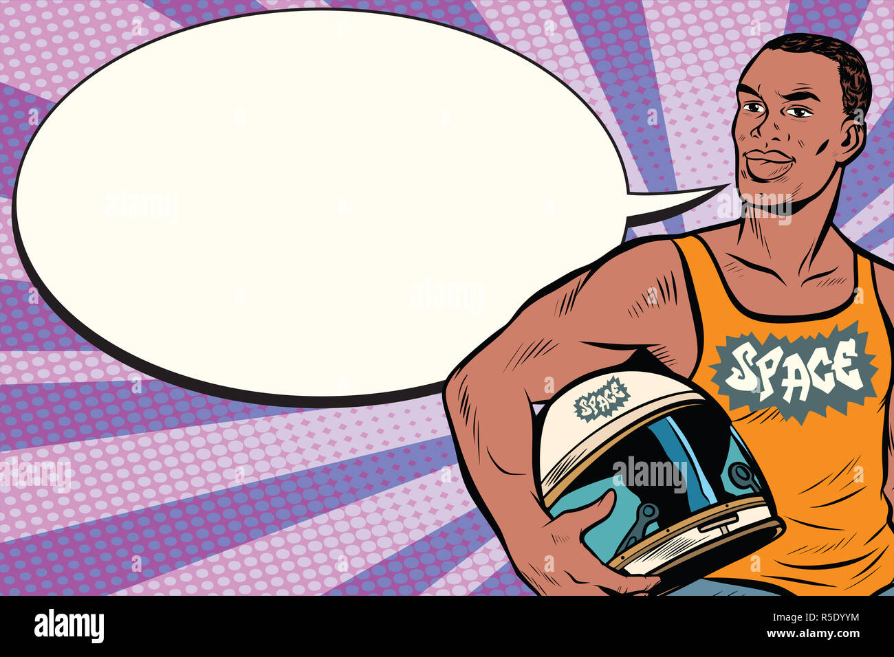Forte uomo africano con un astronauta casco Foto Stock
