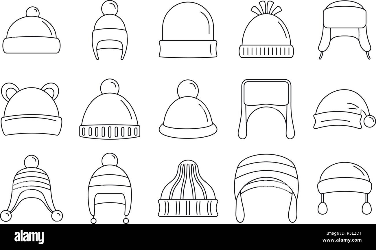 Inverno headwear outfit icon set. Set di contorno di inverno headwear outfit icone vettoriali per il web design isolato su sfondo bianco Illustrazione Vettoriale