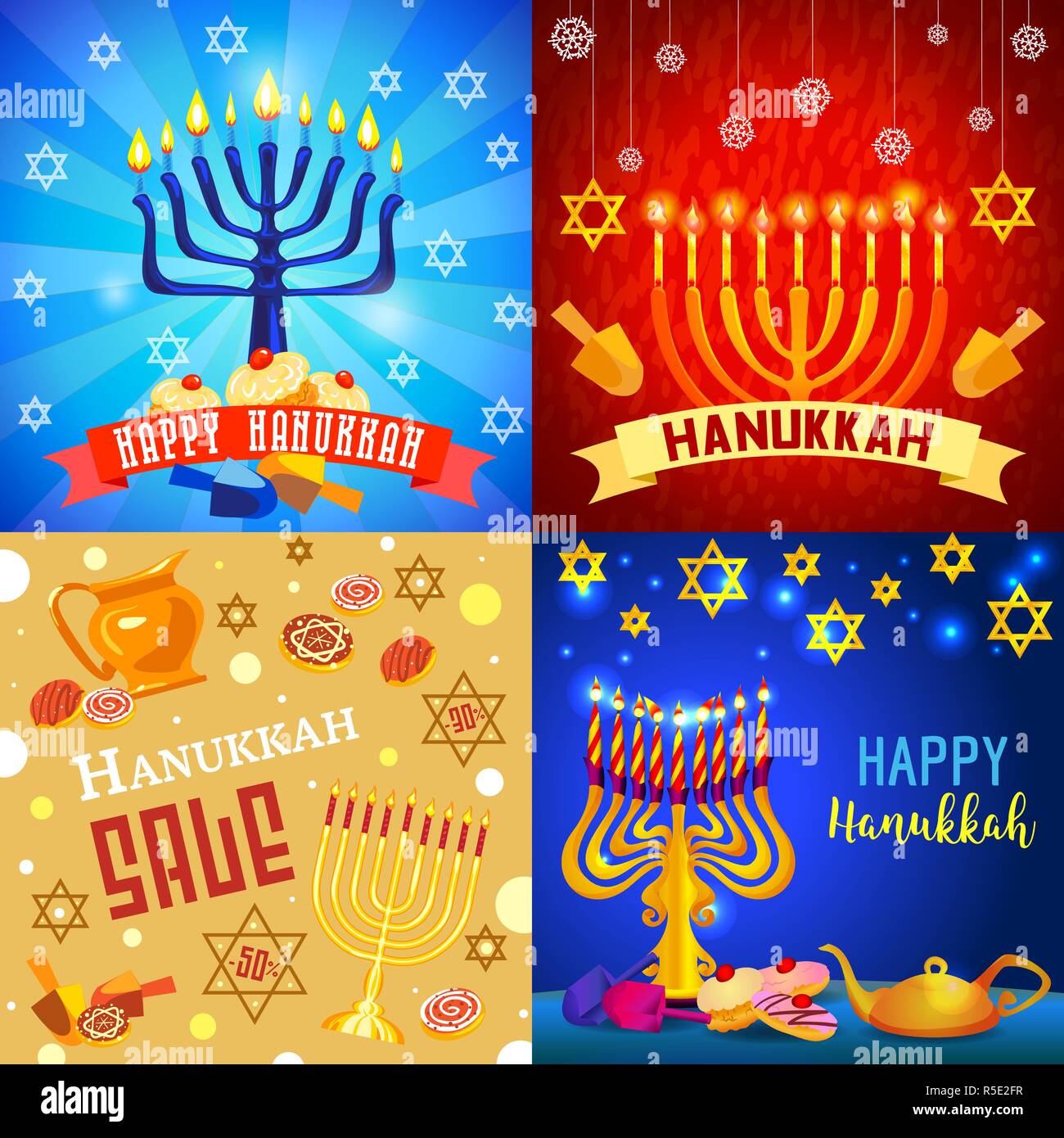 Hanukkah banner set. Cartoon illustrazione di hanukkah vettore set di banner per il web design Illustrazione Vettoriale