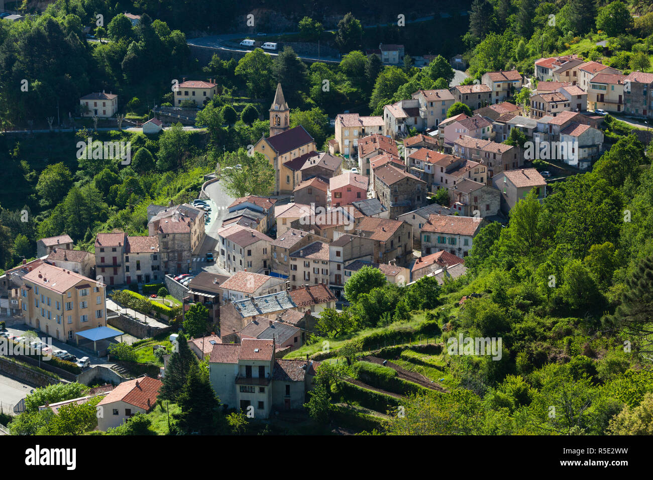 Francia, Corsica, Haute-Corse reparto centrale Monti Regione, Vivario, elevati vista città Foto Stock