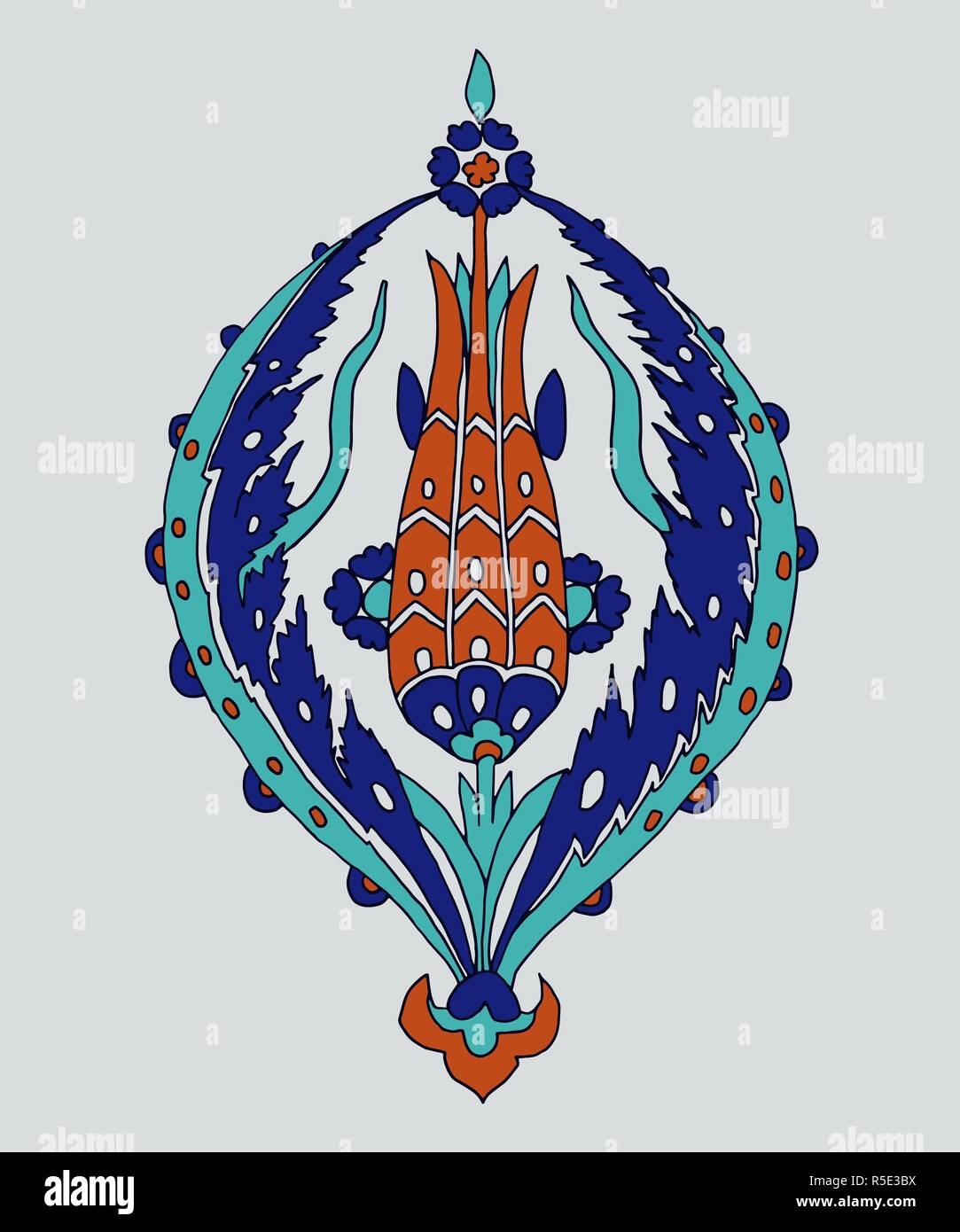 Iznik motivo etnico. Turco tradizionale blu floreale ornamento con tulip. Elemento per il design. Illustrazione Vettoriale