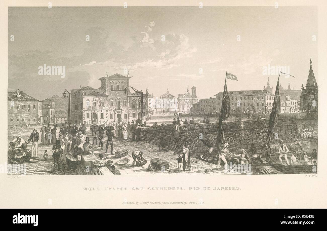 Mole Palace e la Cattedrale. Racconto di viaggi di rilevazione di Sua Maesta'. Londra, 1839. Mole Palace e la Cattedrale, Rio de Janeiro. Immagine presa dal racconto della misurazione viaggi di Sua Maestà navi di avventura e di Beagle, tra gli anni 1826 e 1836, descrivendo il loro esame delle sponde meridionali del Sud America e il Beagle la circumnavigazione del globo. Originariamente pubblicato/prodotto in Londra, 1839. . Fonte: G.2554 volume 1, opposta 106. Lingua: Inglese. Autore: Fitzroy, Admiral Robert. Earle, A. Capelli, T. Foto Stock