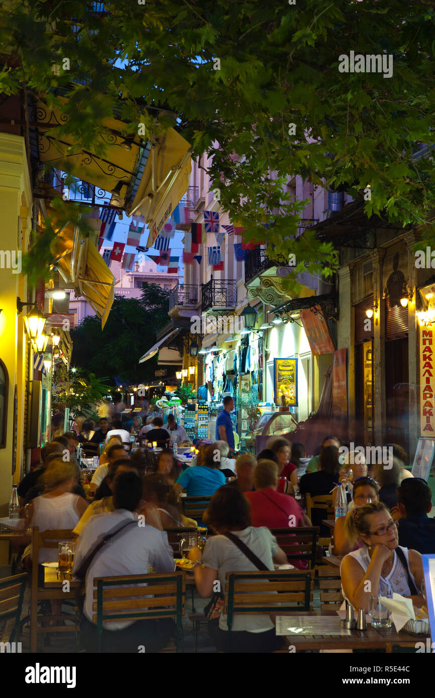 Ristoranti di Plaka, quartiere Plaka, Atene, Grecia Foto Stock