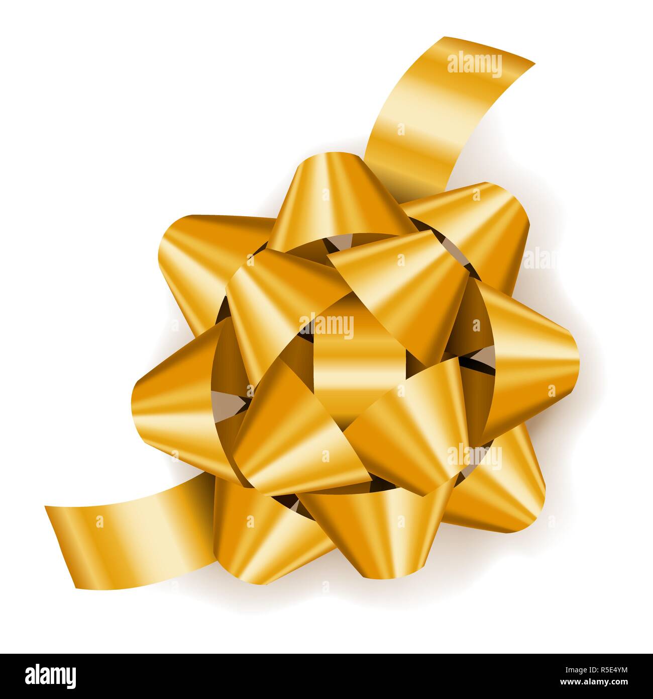Oro dono realistico prua con nastro, decorazione di regali Illustrazione Vettoriale