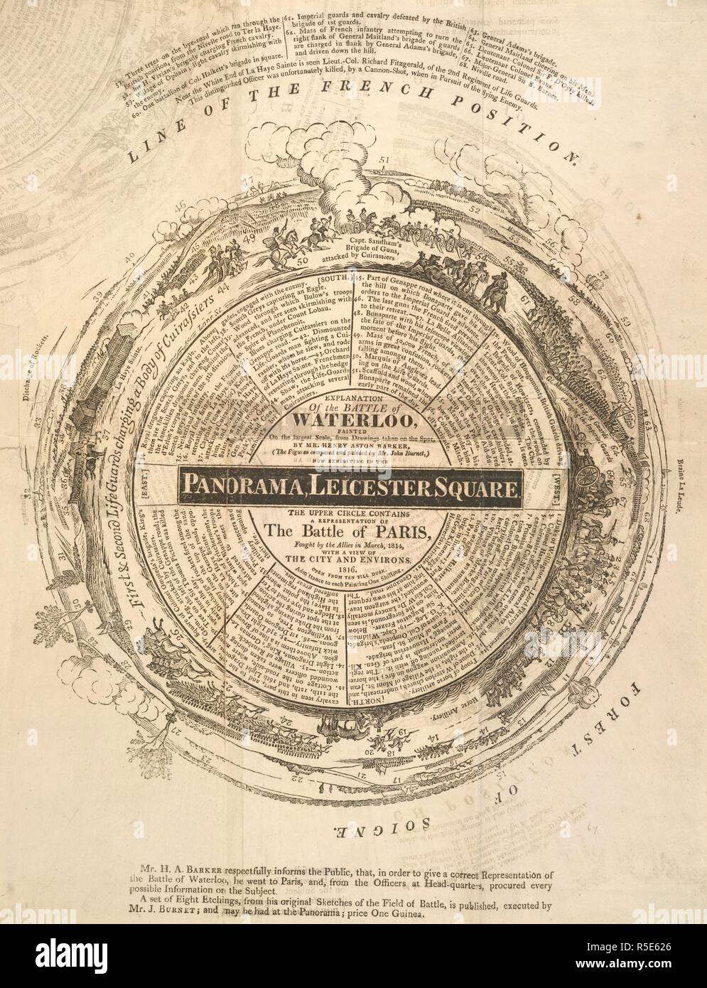 Panorama, Leicester Square. [Una raccolta di descrizioni di punti di vista esposti a. Londra, 1798-1856. Spiegazione della battaglia di Waterloo, dipinta su un panorama. Immagine presa da [una raccolta di descrizioni di punti di vista esposti al Panorama, Leicester Square e dipinta da H. A. Barker, Robert Burford, John Burford e H. C. Selous.].. Originariamente pubblicato/prodotto in Londra, 1798-1856. . Fonte: 10349.t.15. Lingua: Inglese. Foto Stock