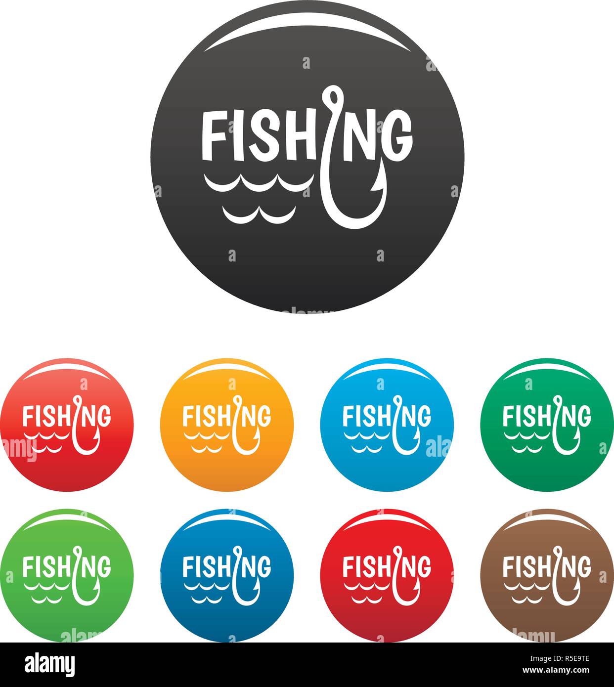 La pesca in lago gancio set di icone 9 vettore di colore isolato su bianco per qualsiasi design Illustrazione Vettoriale