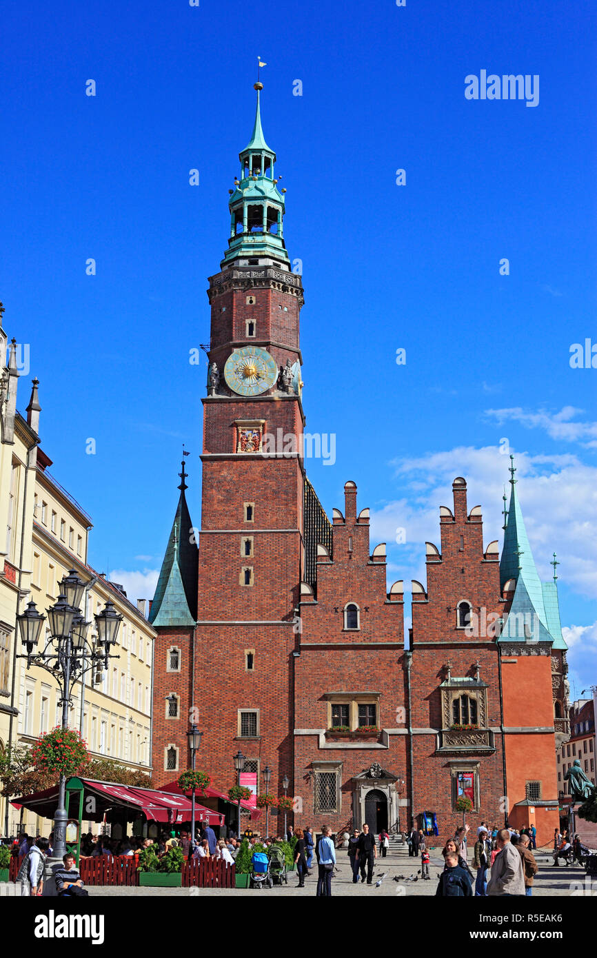 Municipio, Rynek (piazza del mercato), Wroclaw, Bassa Slesia, Polonia Foto Stock