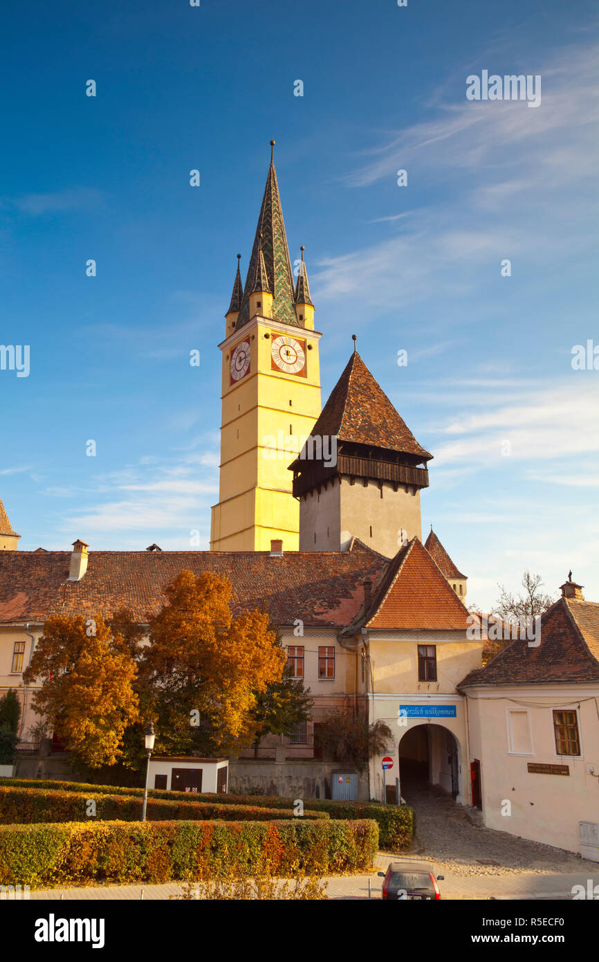 Chiesa di Santa Margherita, al Centro della Città Vecchia, Medias, Transilvania, Romania Foto Stock