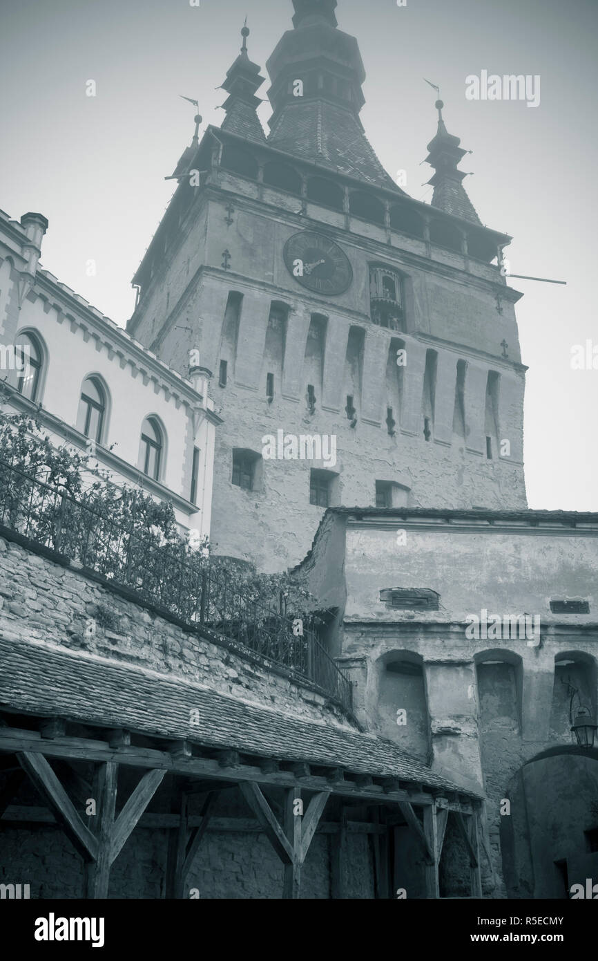 Clock Tower e vecchia città medievale, Sighisoara, Transilvania, Romania Foto Stock