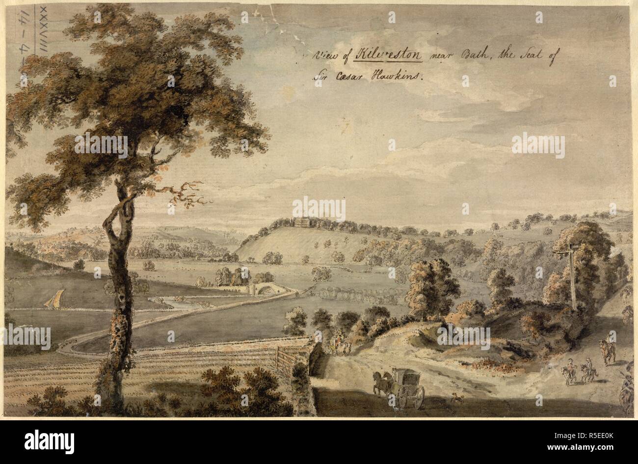 Kilweston. Una vista colorate di Kilweston, Near Bath, il sedile o. ca. 1660-1825. Una vista colorate di Kilweston, Near Bath, la sede di Sir Caesar Hawkins. Immagine presa da una vista colorate di Kilweston, Near Bath, la sede di Sir Caesar Hawkins..Ms. 10 1/2 in. x 7 in..27 x 18 cm. Originariamente pubblicato/prodotto in ca. 1660-1825. . Fonte: maps.K.Top.38.14.4.a. Lingua: Inglese. Foto Stock