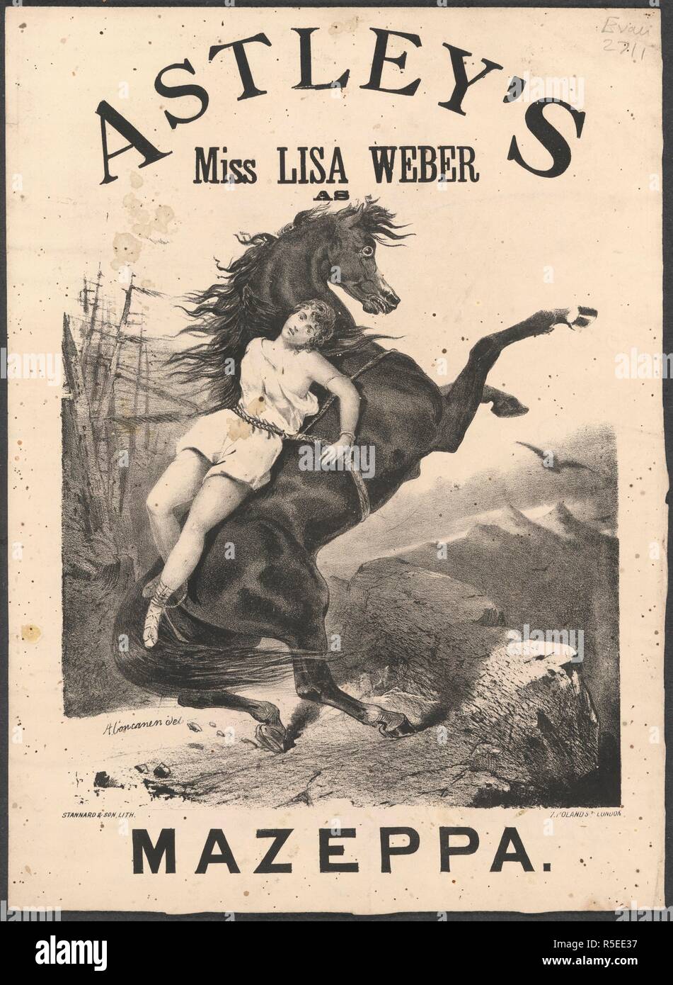 Miss Lisa Weber. Una collezione di opuscoli da locandine, e la miscella. Londra, c.1880. Un poster di Miss Lisa Weber come Mazeppa. Immagine presa da una raccolta di opuscoli da locandine e stampati vari in materia di intrattenimento in stile vittoriano e la vita di tutti i giorni. Originariamente pubblicato/prodotto in London, c.1880. . Fonte: Evan.2711,. Lingua: Inglese. Foto Stock