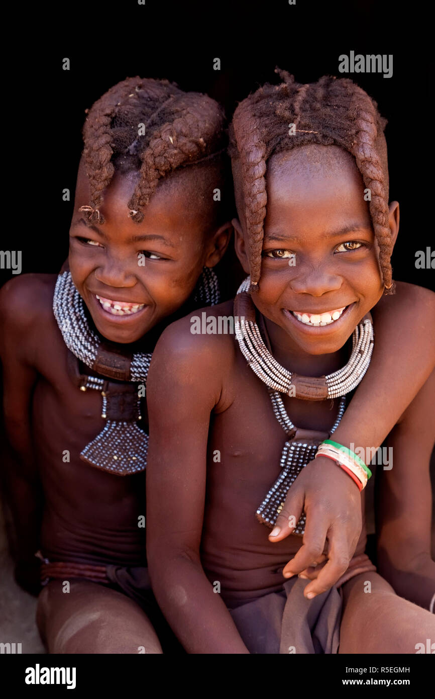 Bambini Himba, Kaokoland, Namibia Foto Stock