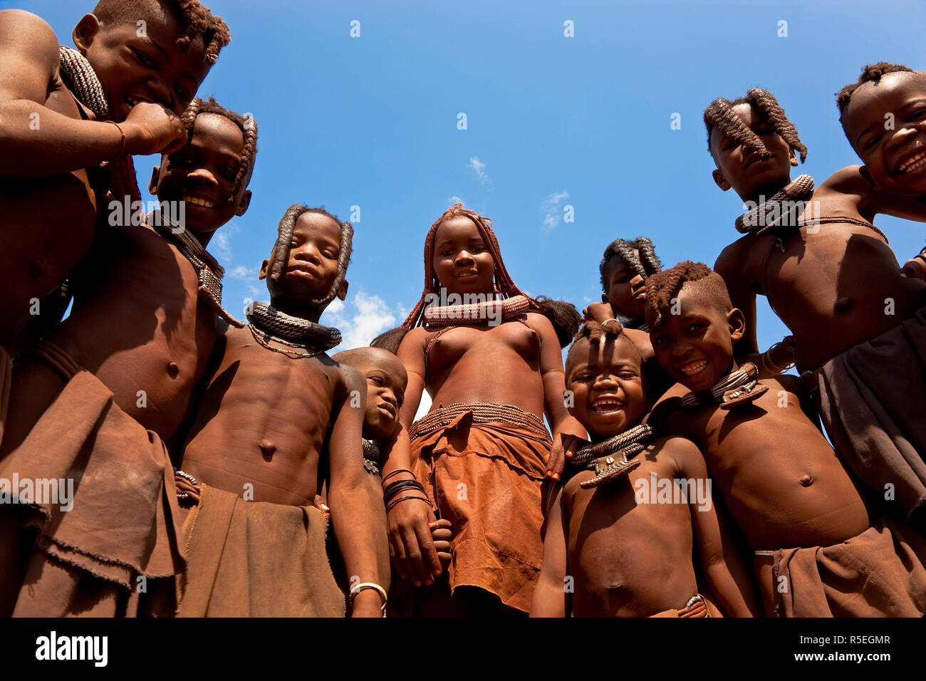 Bambini Himba, Kaokoland, Namibia Foto Stock