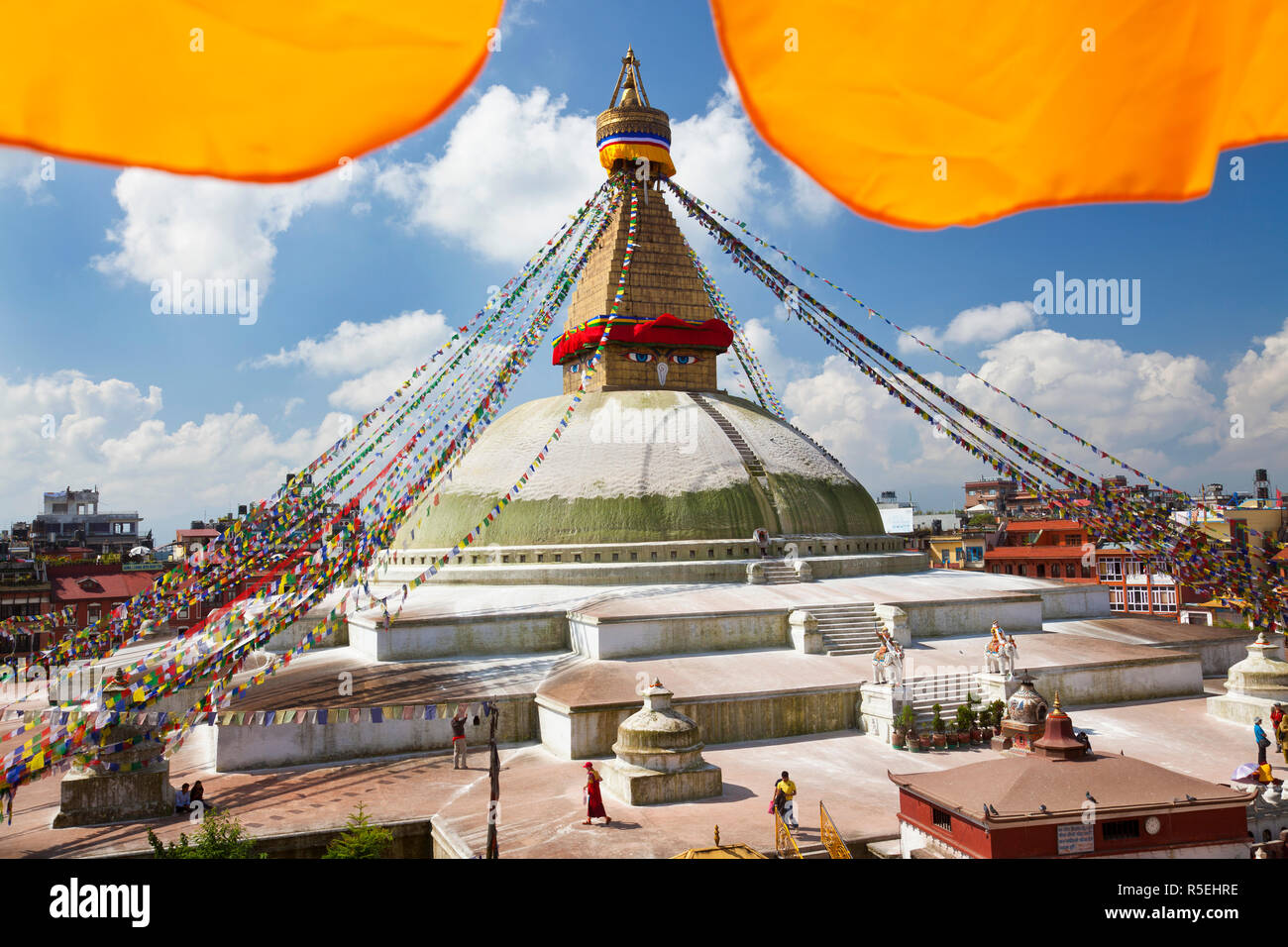 Bodnath Stupa, Valle di Kathmandu, Nepal Foto Stock