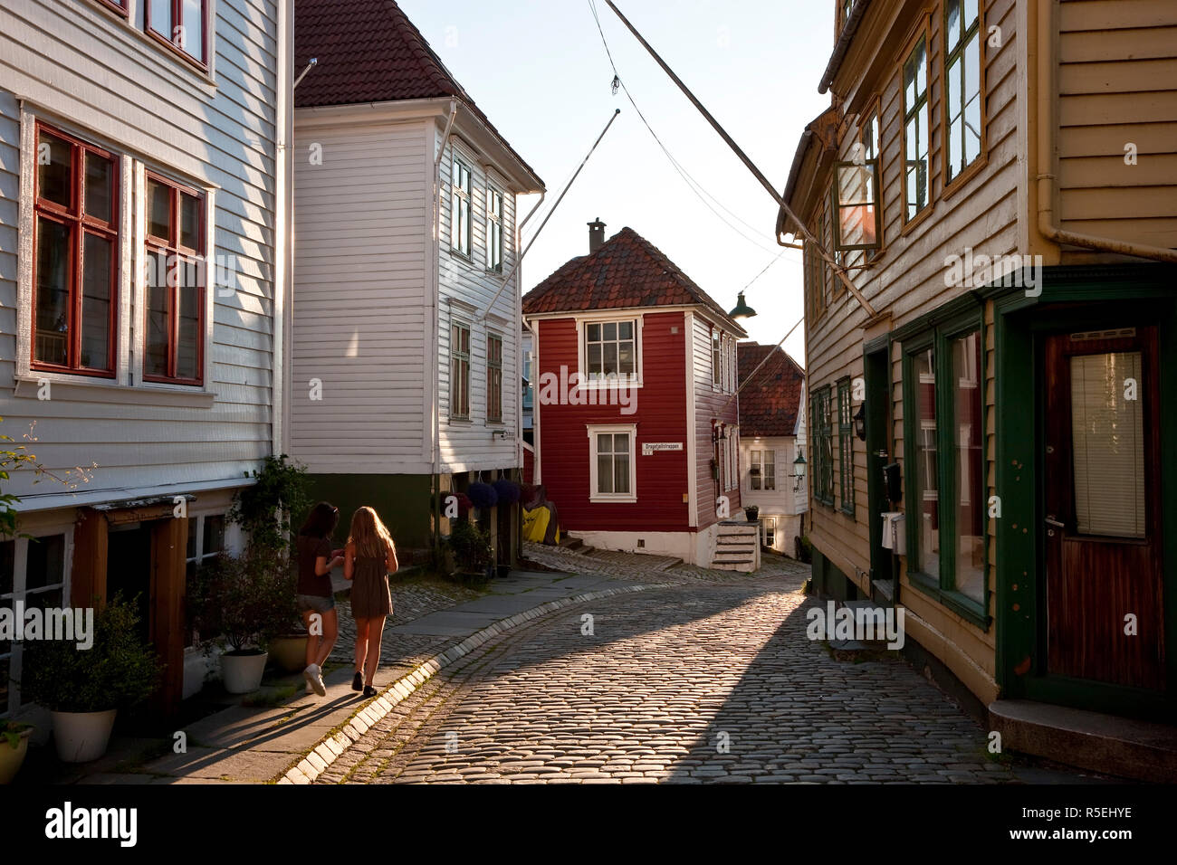Vecchie case di legno di Bergen, Norvegia Foto Stock