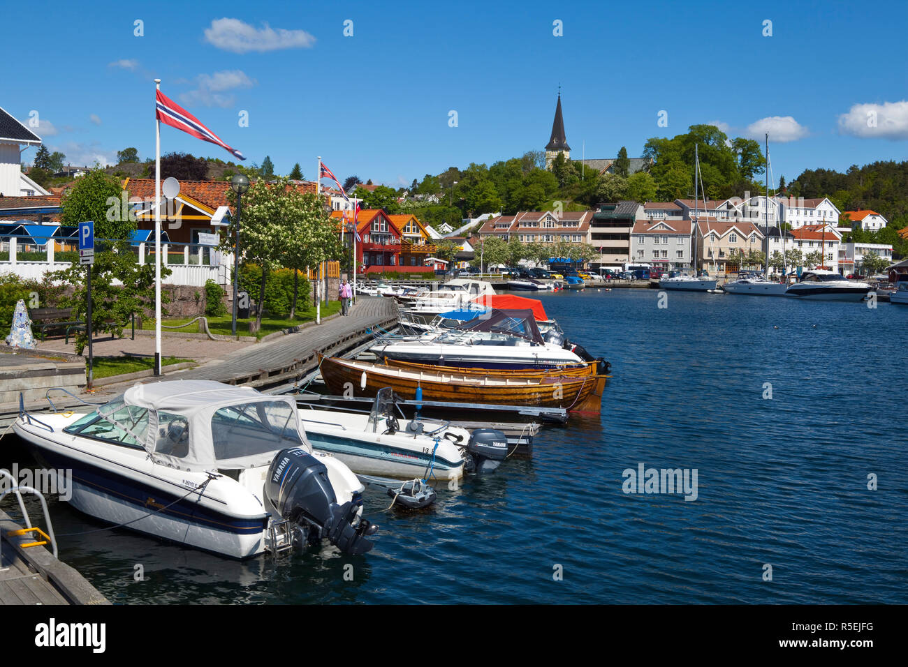 Grimstad del pittoresco porto, Grimstad, Sorlandet, Aust-Agder, Norvegia Foto Stock