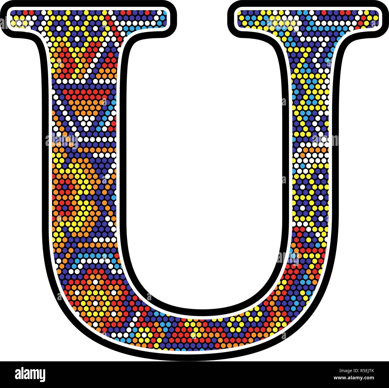U iniziale con puntini colorati disegno astratto messicano con huichol stile arte Illustrazione Vettoriale