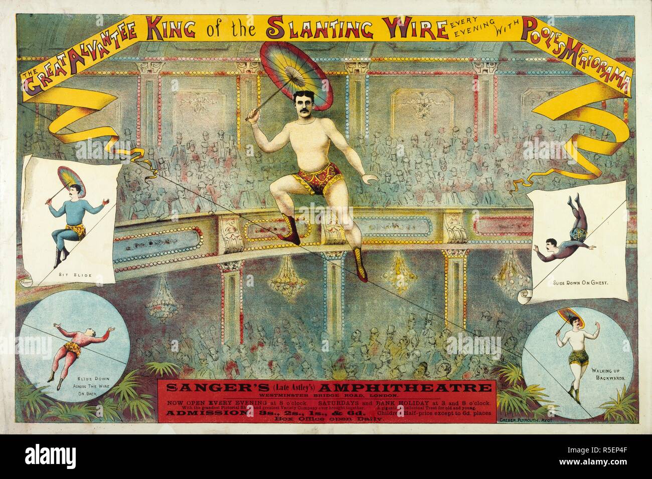 Sanger il Grand National anfiteatro. Il grande Alvantee, 1872. Il grande Alvantee, re del filo inclinata. Un artista tightrope passeggiate un filo. Una collezione di opuscoli da locandine e stampati vari in materia di intrattenimento in stile vittoriano e la vita di tutti i giorni. Creber, Plymouth. Regd. 1872. Fonte: Evan.342. Autore: Evanion, Henry. Foto Stock