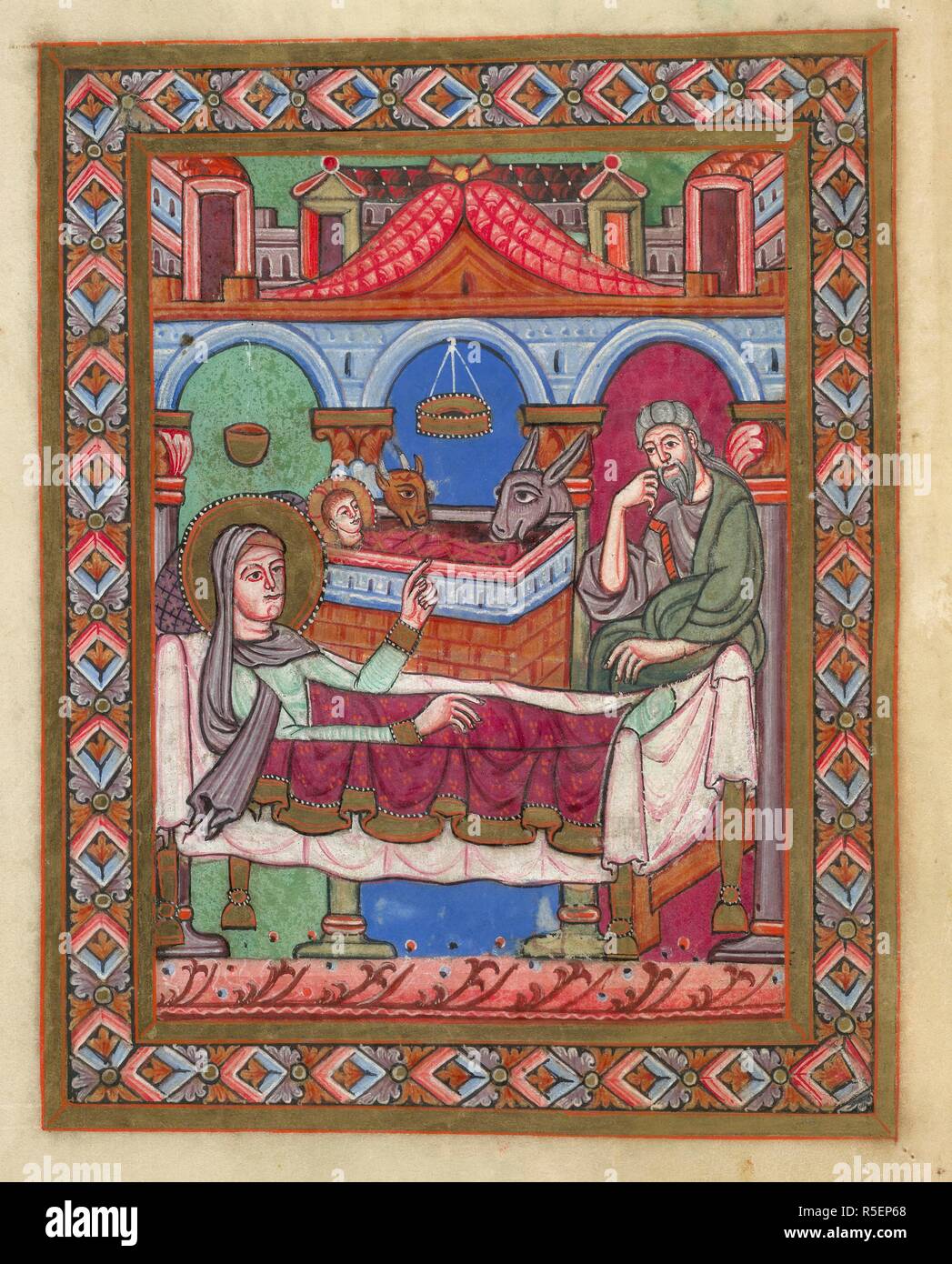 Miniatura della Natività, prefacing la lettura per Natale. Lezionario evangelico, imperfetta. Germania, S. (Svevia, eventualmente Hirsau); primo quarto del XII secolo. Fonte: Egerton 809, f.1v. Lingue: Latina. Foto Stock