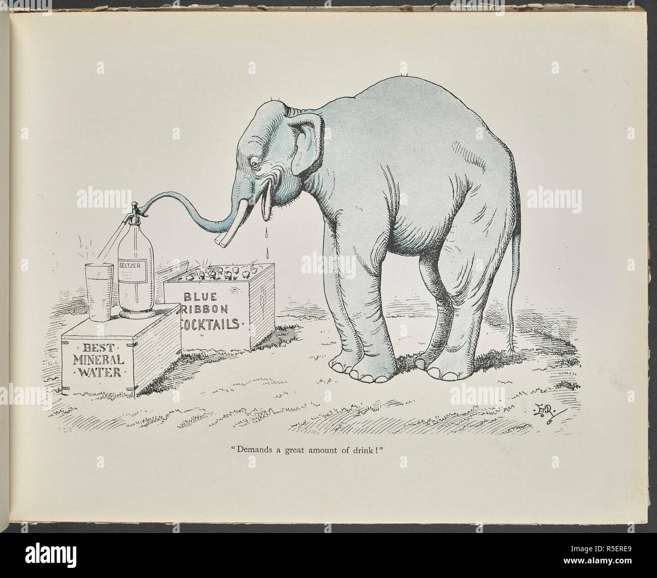 'Demands una grande quantità di drink!" Un elefante. Code con una torsione. I versi di â€oeBelgian lepre.â€ le foto da E. T. Reed. Londra : Edwin Arnold, [1898]. Vedere immagine 1876 a 30 p10 per la poesia di accompagnamento. Fonte: 1876.a.30 pagina 11. Autore: Edward TENNYSON REED. Douglas Alfred Bruce, Signore. Foto Stock