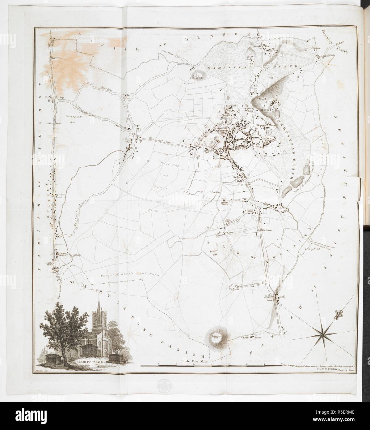 Una mappa di Hampstead. La Topografia e la storia naturale di Hampstead ... Con una appendice di documenti originali. Londra : Bianco, Cochrane & Co., 1814. Fonte: G.3783, pagina di fronte 1. Lingua: Inglese. Foto Stock