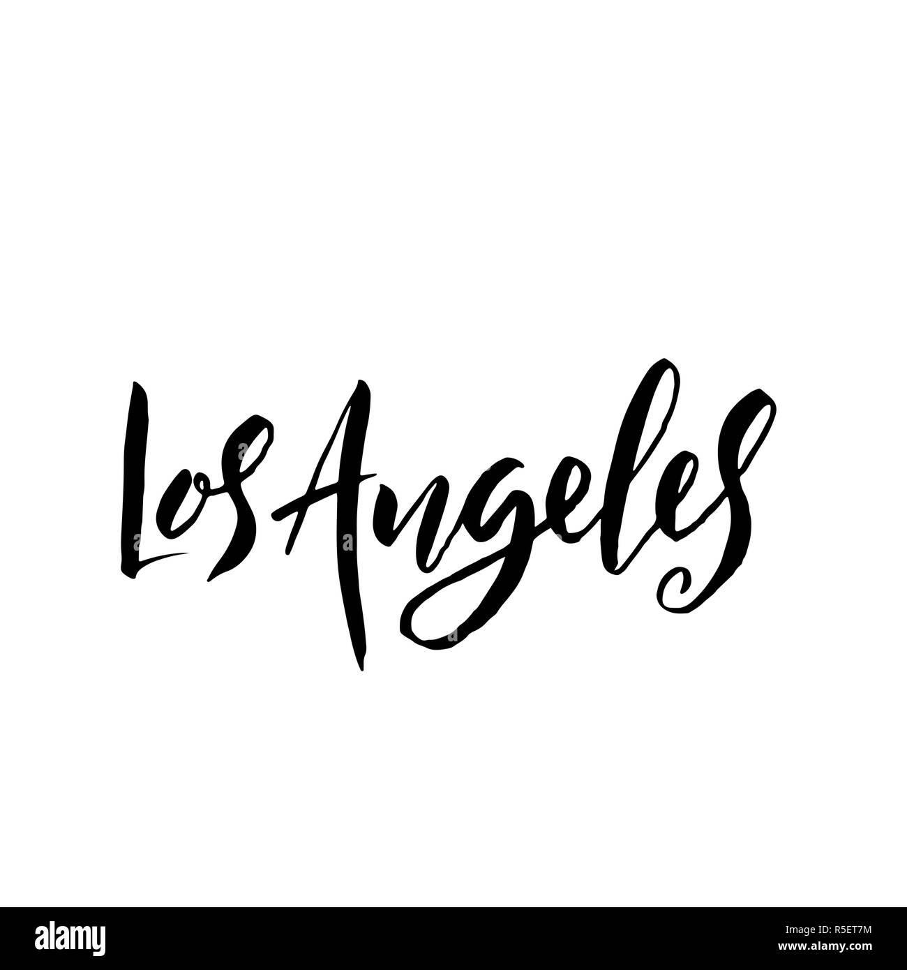 Los Angeles, Stati Uniti d'America. Tipografia pennello asciutto lettering design. Disegnato a mano poster di calligrafia. Illustrazione Vettoriale Illustrazione Vettoriale