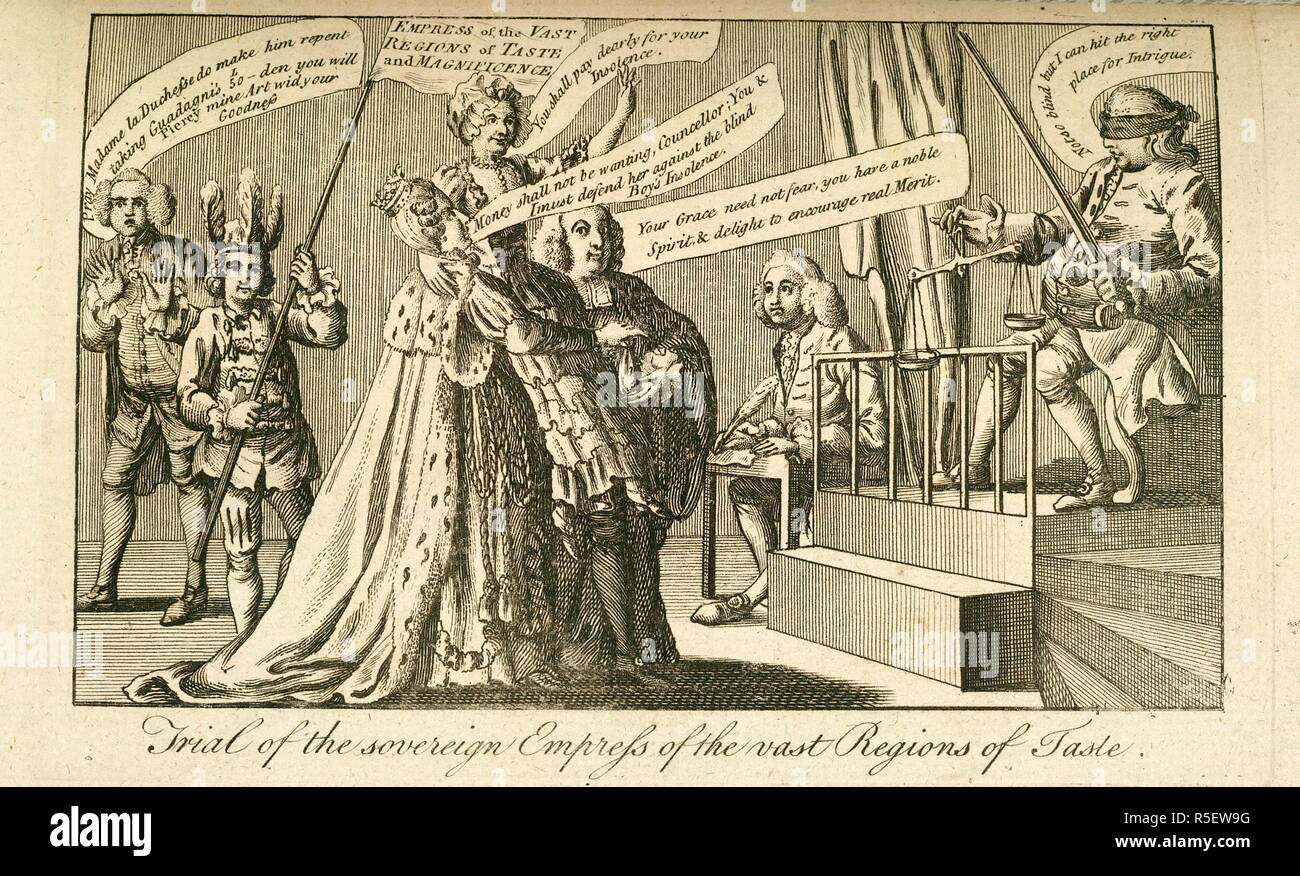 L'imperatrice. La Oxford Magazine; o, University Museum. Da un S. Londra, 1768-76. Prova del sovrano imperatrice di vaste regioni del gusto. Una vignetta satirica. Immagine presa dalla Oxford Magazine; o, University Museum. Da parte di una società di colleghi, membri dell'Università di Oxford. Originariamente pubblicato/prodotto in London, 1768-76. . Fonte: P.P.6115 volume 6-7, opposta 98. Lingua: Inglese. Foto Stock