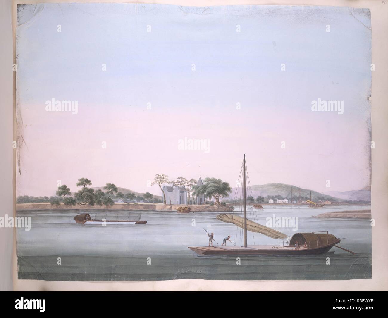 Una barca a vela. 1800 - 1805. Quaranta disegni di barche in un paesaggio. Gouache; 14,75 da 18,75 ins. No iscrizioni o descrizioni accompagnare questi disegni. Originariamente pubblicato/prodotto in 1800 - 1805. . Fonte: Add.o.2021,. Lingua: Cinese. Foto Stock