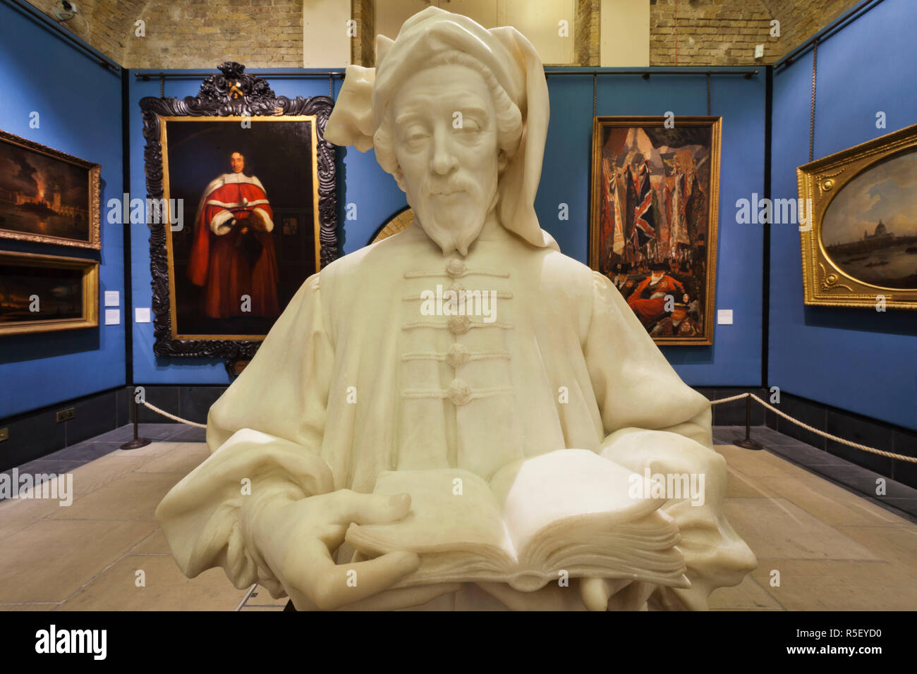 Inghilterra, Londra, la città, la Guildhall, Guildhall Art Museum, Busto di Geoffrey Chaucer Foto Stock