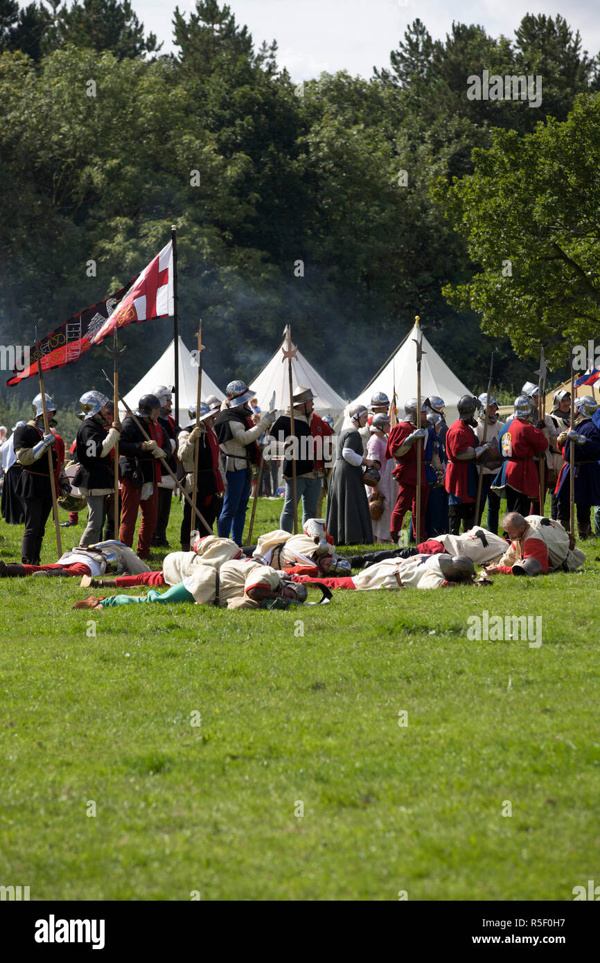 Battaglia di Bosworth Field rievocazione storica, Market Bosworth, Leicestershire, Regno Unito Foto Stock