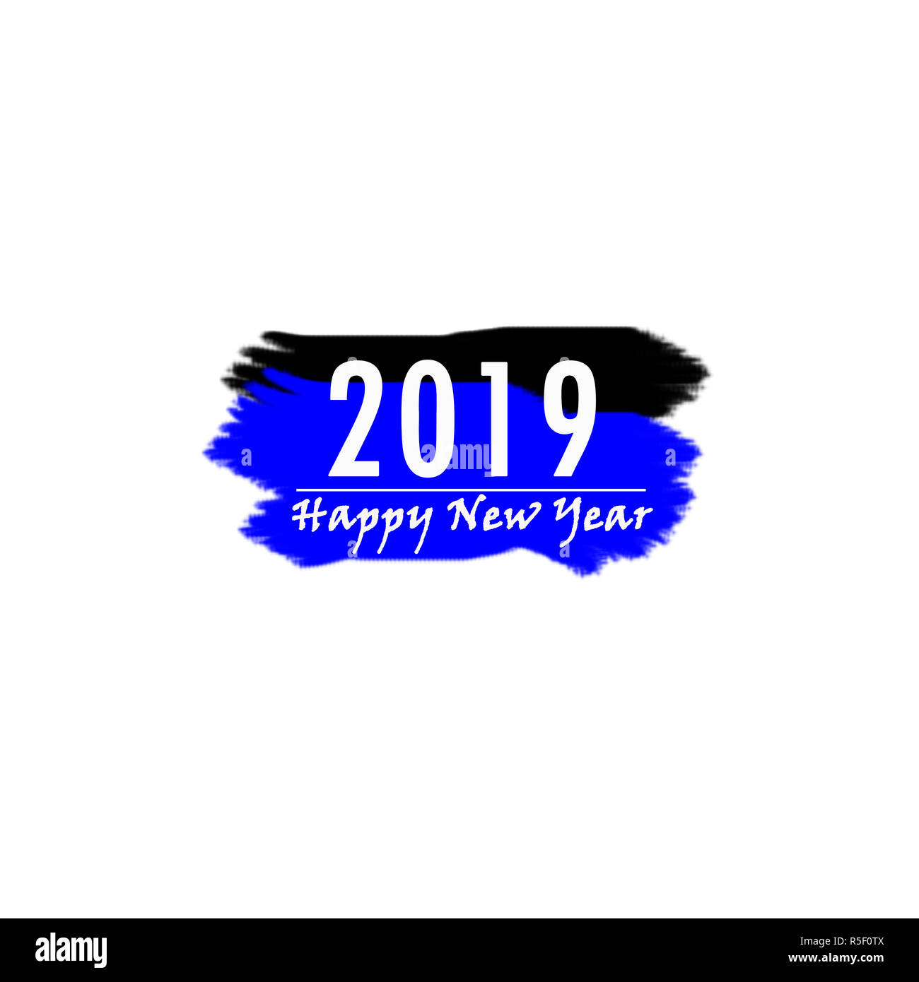 Felice anno nuovo 2019 scritto su nero e il colore blu banner su sfondo isolato. Foto Stock