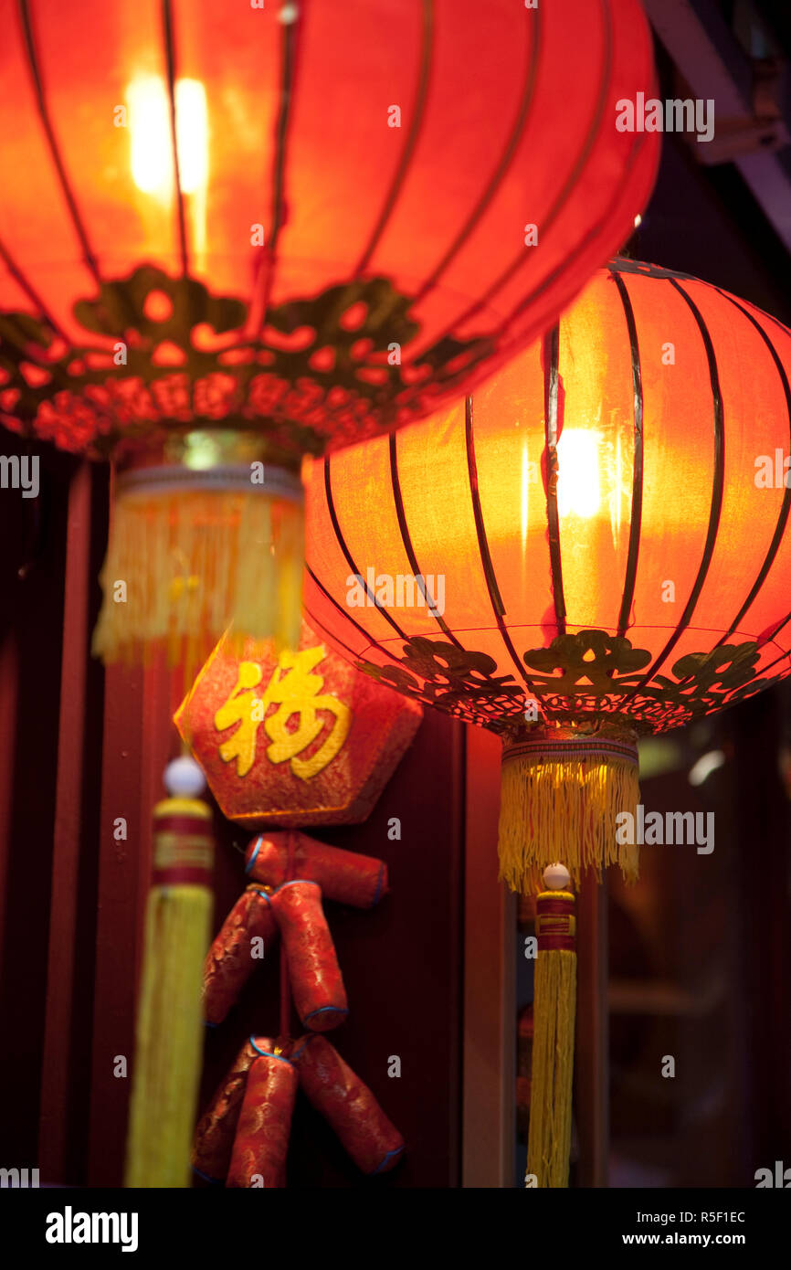 Lanterne rosse, Capodanno Cinese China Town, Londra, Inghilterra Foto Stock