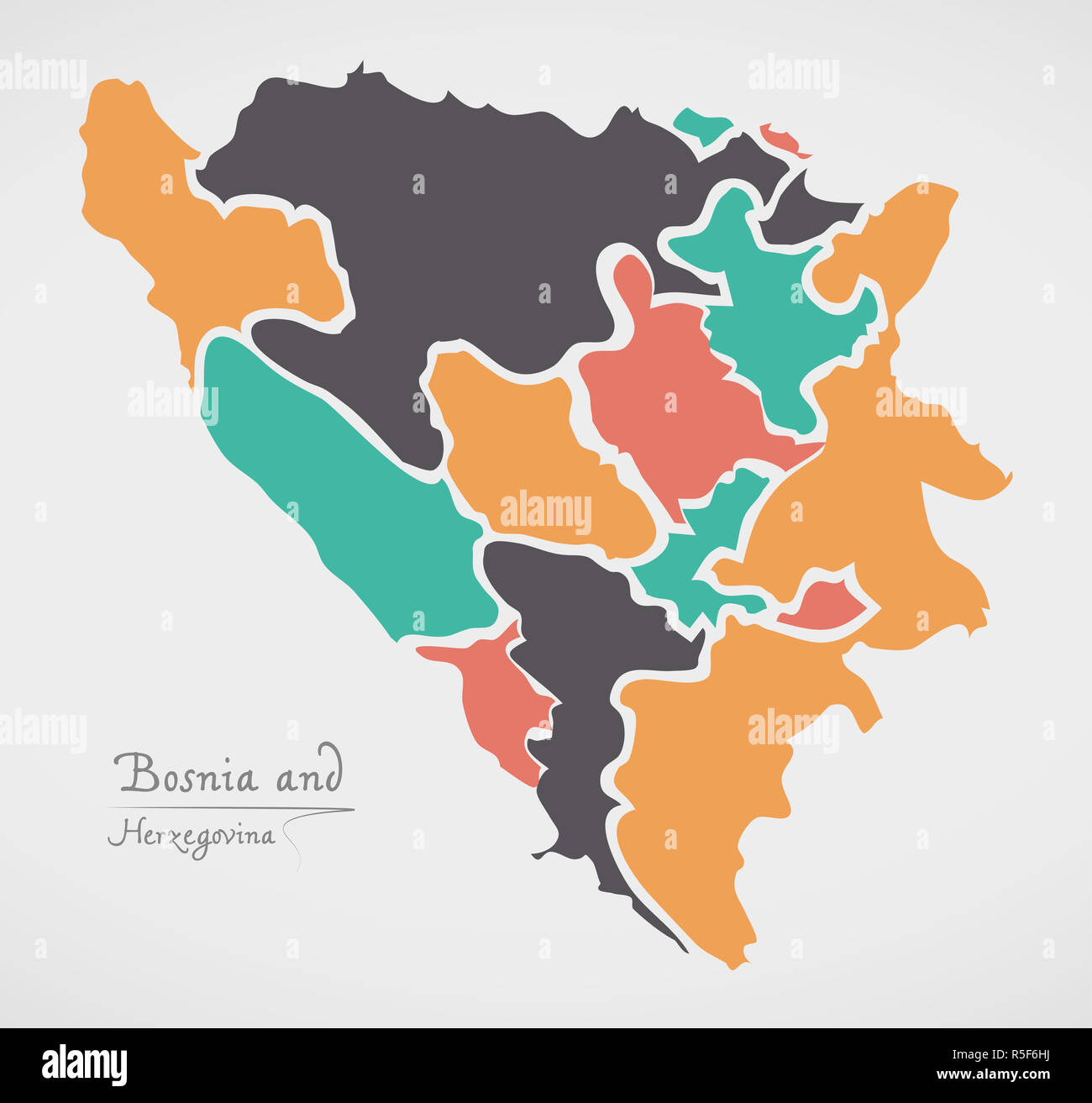 La Bosnia e Erzegovina mappa con gli stati e le moderne forme rotonde Foto Stock