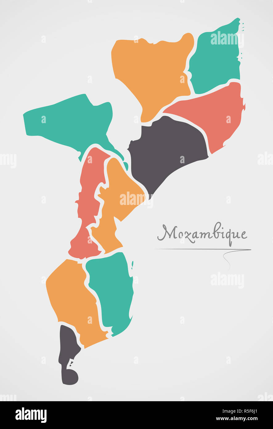 Mappa di Mozambico con gli stati e le moderne forme rotonde Foto Stock