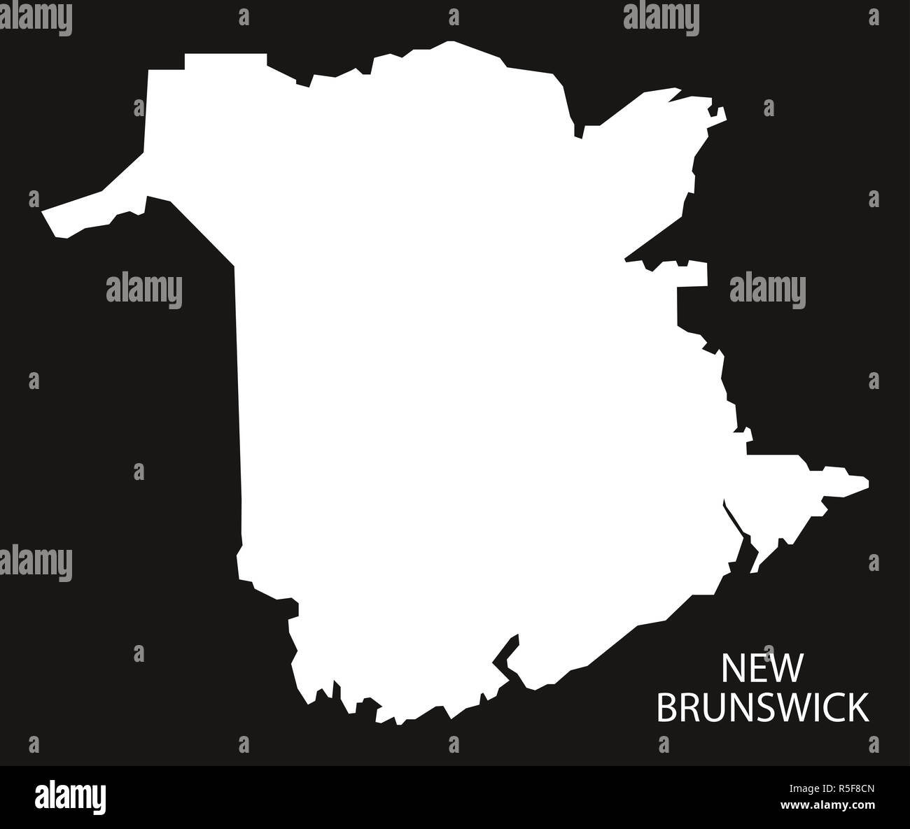 New Brunswick Canada mappa black silhouette invertito illustrazione forma Foto Stock