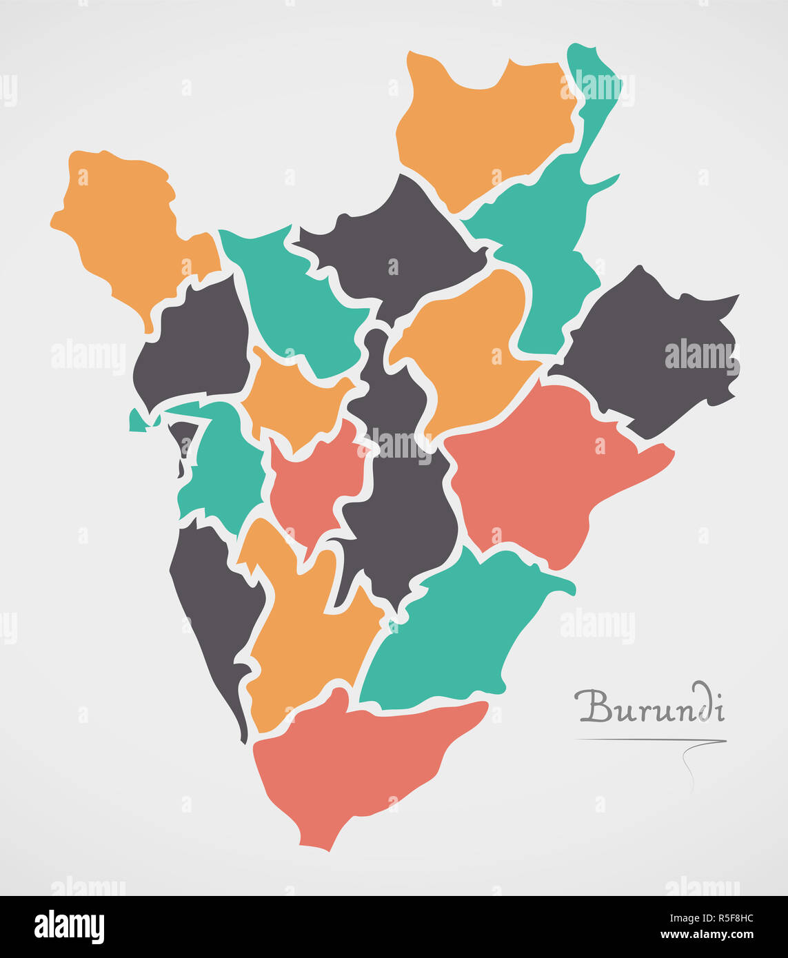 Mappa di Burundi con gli stati e le moderne forme rotonde Foto Stock