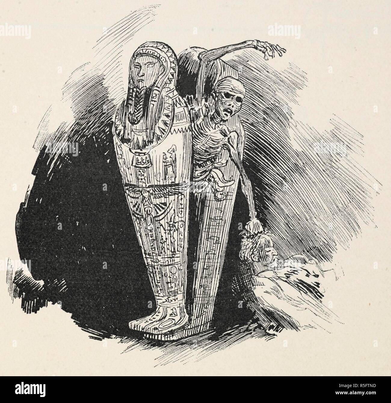 Una mummia egiziana emergente da una bara. "Histoires de Momies' nel contes pour les bibliophiles ... Nombreuses illustrazioni, ecc. Parigi, 1895. Fonte: 12513.m.22 pagina 227. Lingua: Francese. Autore: ROBIDA ALBERT. UZANNE, ottava. Foto Stock