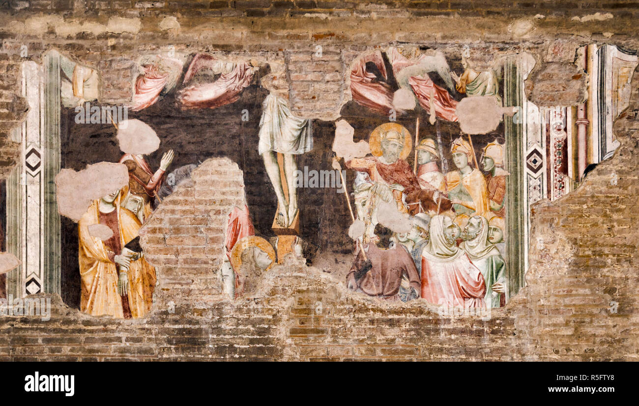 Gli affreschi del XIV secolo, danneggiato in WW2, alla Chiesa degli Eremitani a Padova, Veneto, Italia Foto Stock