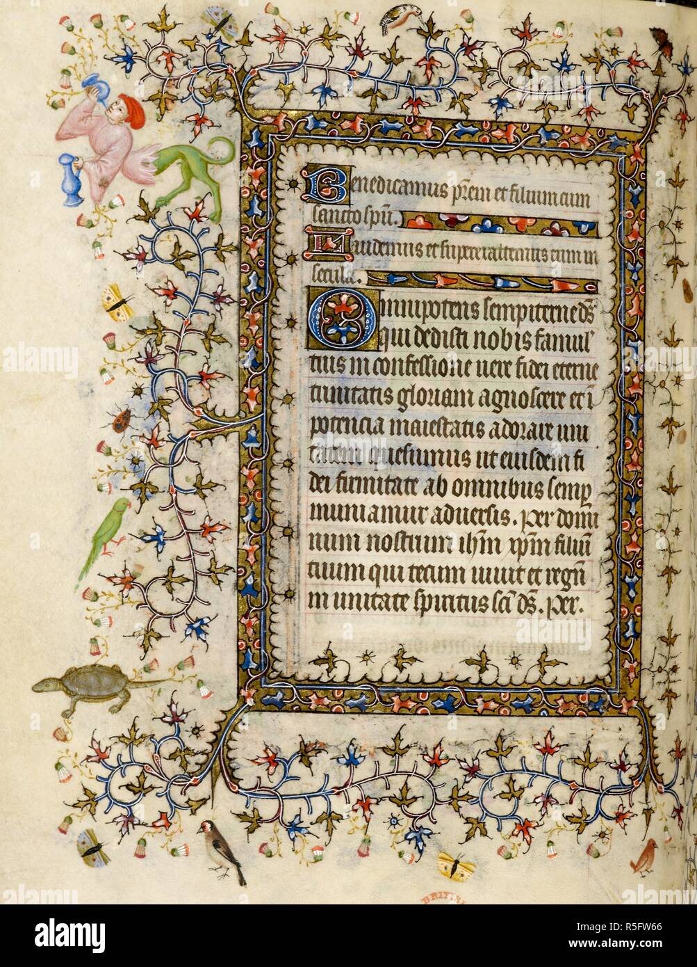 Pagina testo con decorate le frontiere e le iniziali. Libro d Ore. Francia (Parigi), circa 1407. Fonte: Aggiungi. 29433, f.192v. Lingua: principalmente latino, in parte francese. Autore: Maestro di Bruxelles le iniziali. Foto Stock