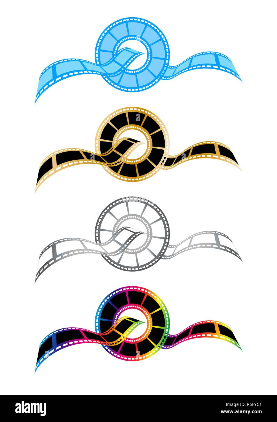 Vettore di striscia di pellicola simboli concetto isolato su bianco bakcground Illustrazione Vettoriale