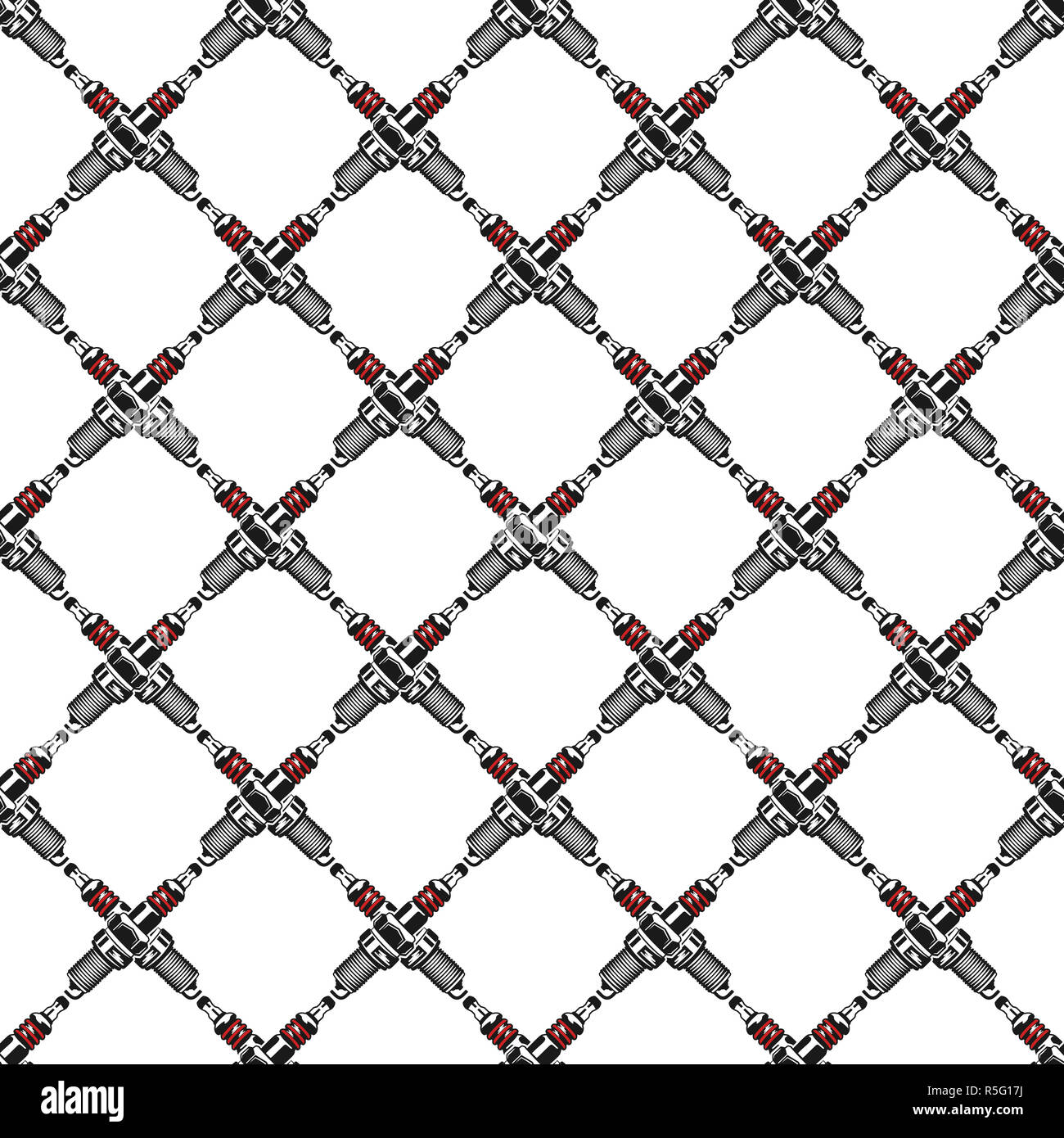 Candele di accensione Pattern. Garage simboli senza giunture. Stock di carta da parati meccanico illustrazione isolati su sfondo bianco Foto Stock