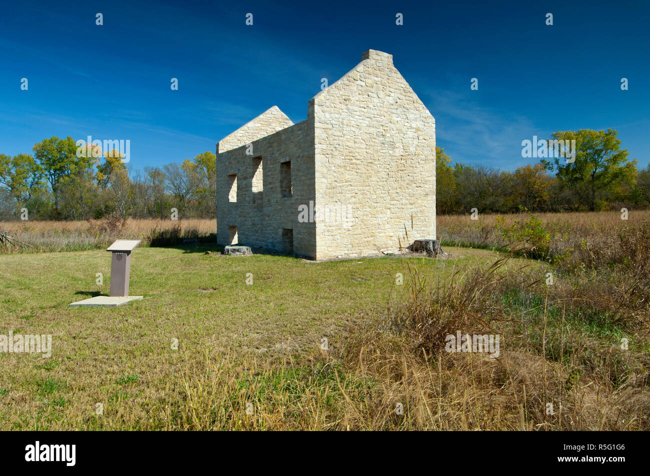 Stati Uniti d'America, Kansas, Morris County, Consiglio Grove, Flint Hills, il governo statunitense costruito capanne per il Kanza nativi americani del XIX secolo Foto Stock