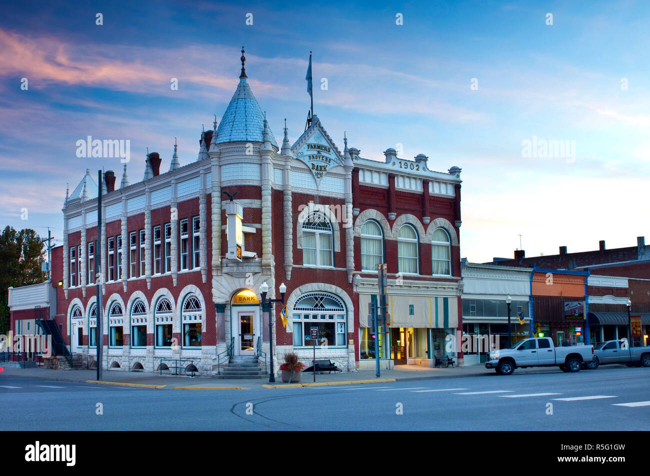 Stati Uniti d'America, Kansas, Morris County, Consiglio Grove, Flint Hills, agricoltori e Banca Drovers Foto Stock