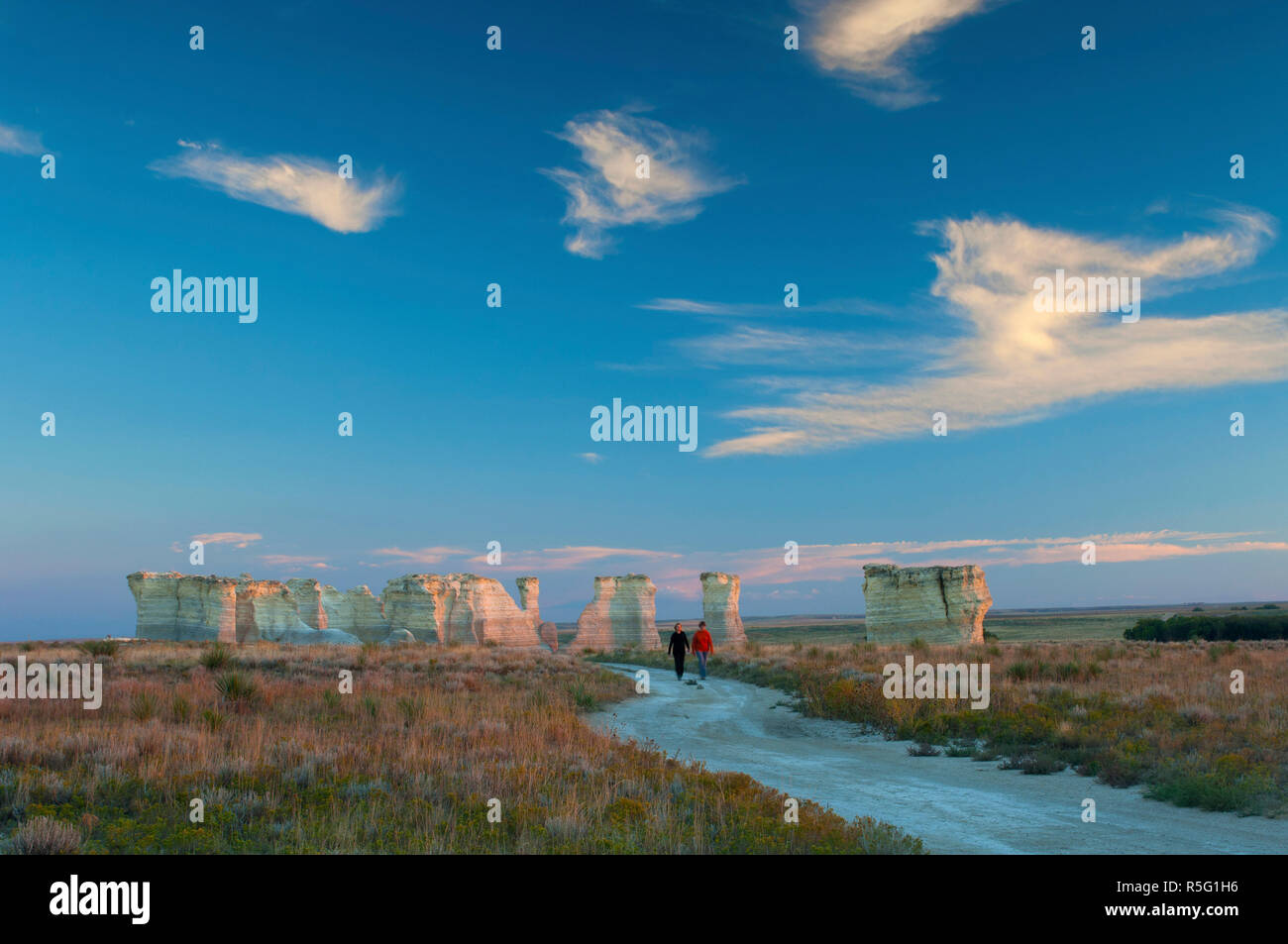 Stati Uniti d'America, Kansas, Gove County, monumento rocce, Chalk piramidi, formazioni sedimentarie Foto Stock