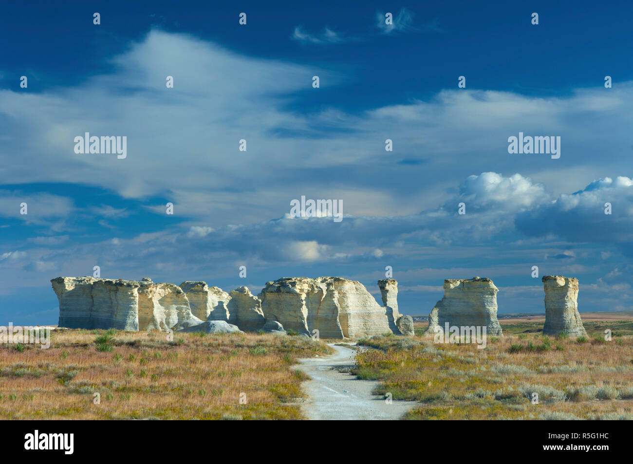 Stati Uniti d'America, Kansas, Gove County, monumento rocce, Chalk piramidi, formazioni sedimentarie Foto Stock