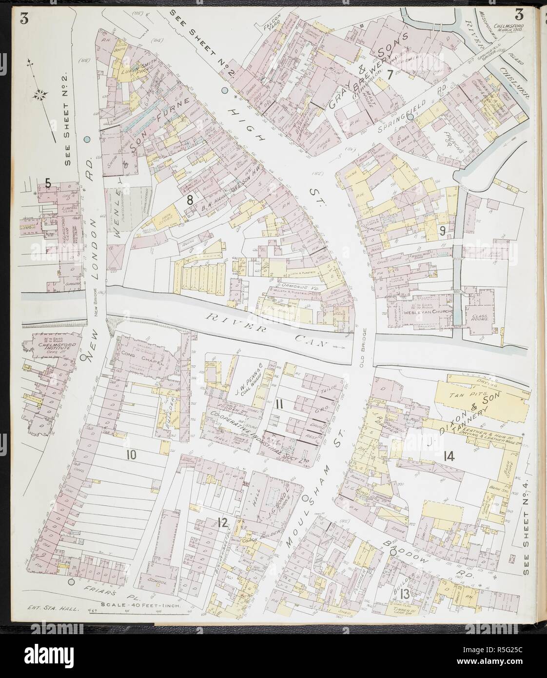 Mappa di Chelmsford Essex. Chelmsford Essex : [incendio piani di assicurazione]. Londra : Chas. E. Pungolo Limited, 1909. 63x54cm.; Scala [1:480]. 40ft = 1 pollici. Fonte: Mappe 149.b.29.(1) foglio 3. Foto Stock