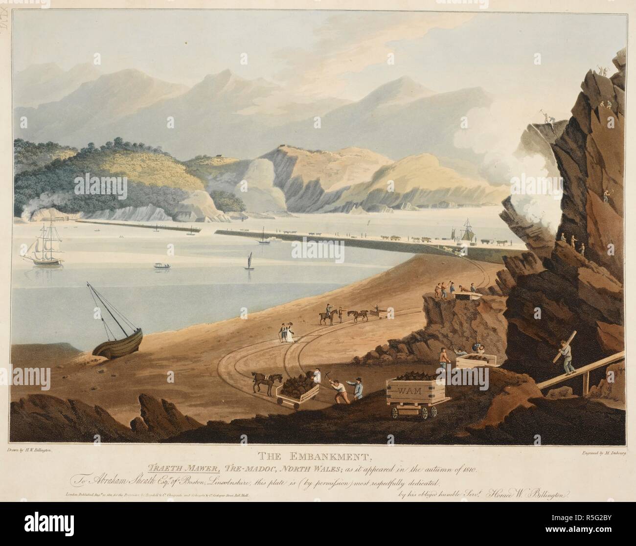 Una vista del terrapieno, Traeth Mawr, Tre-Madoc . Vista del terrapieno, Traeth Mawr, Tre-Madoc ... come è apparso nell'autunno del 1810. 1811. Fonte: Mappe K.Top.46.61.b. Lingua: Inglese. Autore: Dubourg, M. Foto Stock