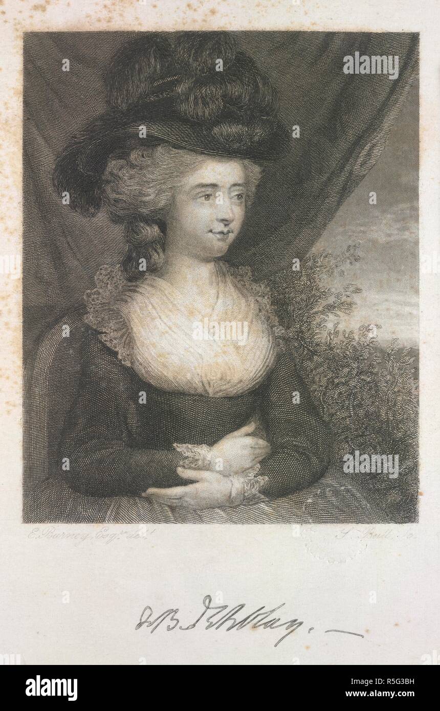 Madame d'Arblay. [Una raccolta di incisioni e litografato Portrai. [1610?-1860?]. Fanny (Frances) Burney (1752-1840). Romanziere inglese e diarist.ritratto. Immagine presa da [una raccolta di incisioni e litografato ritratti di inglese poetesses; fatta da F. J. Stainforth, insieme con alcune lettere autografe, ecc.]. Originariamente pubblicato/prodotto in [1610?-1860?]. . Fonte: 1876.f.22, 14. Lingua: Inglese. Foto Stock