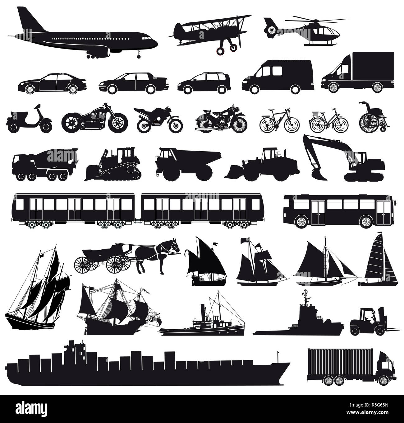 Serie di automobili e camion, autobus,navi,bike,scooter,motociclo Foto Stock