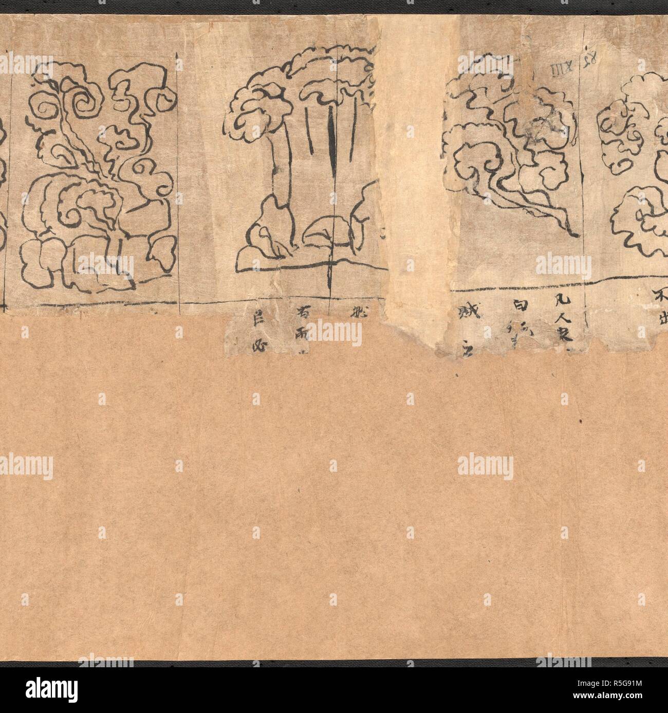 Il cinese Scorri mappa raffigurante il cielo notturno visto dall emisfero nord. Essa è suddivisa secondo le stazioni del pianeta Giove in 12 sezioni. Star mappe da Dunhuang. Cina, dinastia Tang (618-906). Fonte: o.8210/S.3326 R.1.(2). Foto Stock